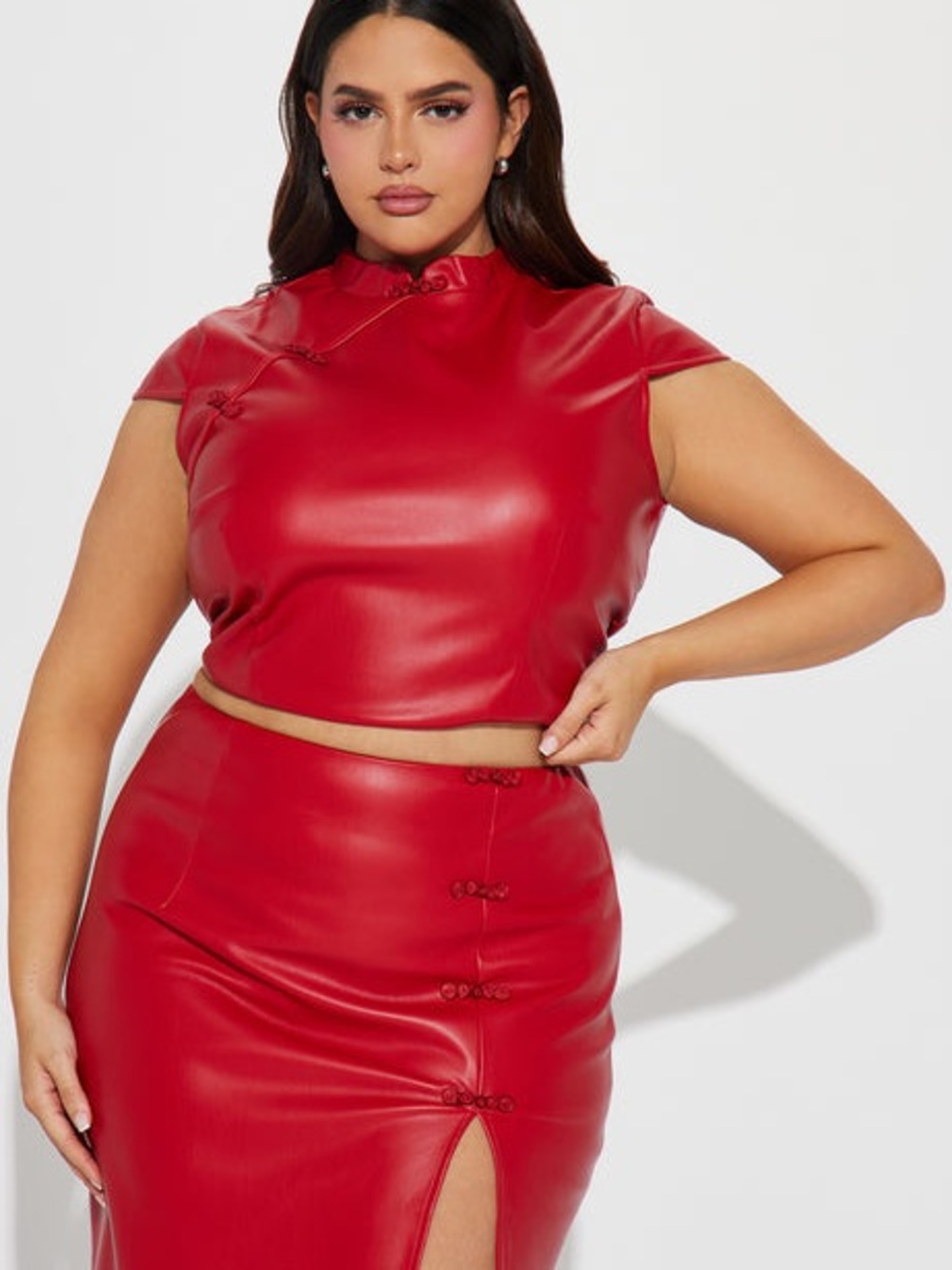 Fashion Nova Look This Way Red Faux Leather Top & Skirt Set 1X - Picture 3 of 6